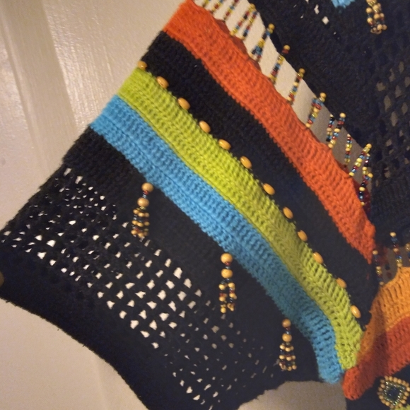 Vintage Berek Beaded Crochet Boho Aztec Cardigan, XL - Picture 8 of 16